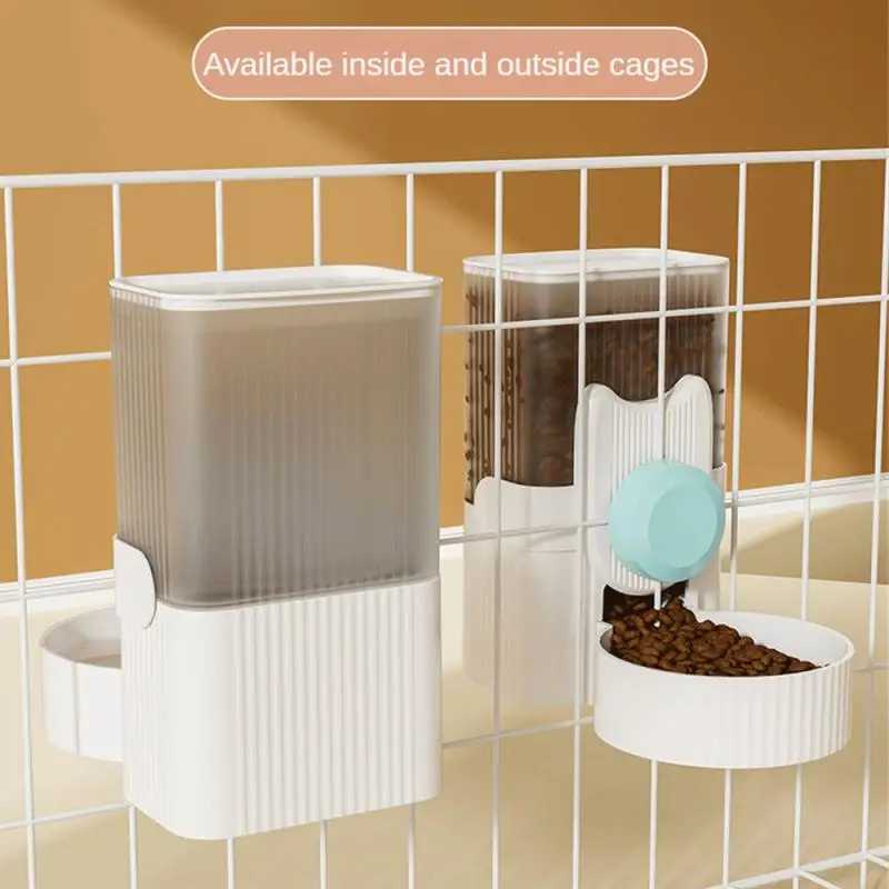 Automatic Dog Cat Feeder And Water Dispenser Hanging Cage Design Easy Add Food Soft Rubber Anti-skid Pad Cats Bowl Pet Supplies