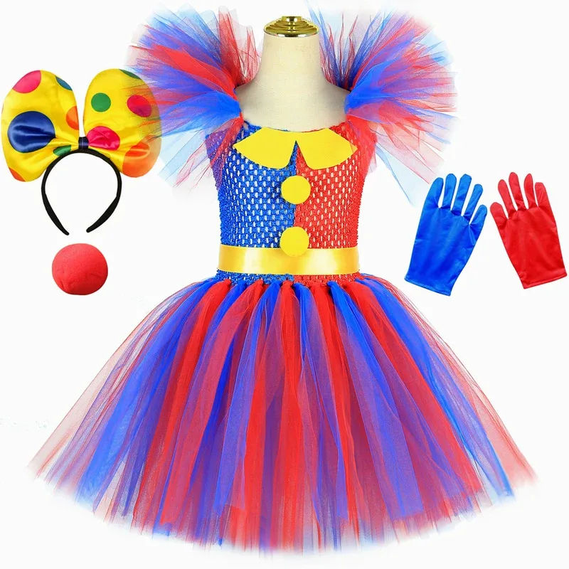 AD1 Pomni เครื่องแต่งกายเด็ก Tutu ชุดการ์ตูน Amazing Digital Circus Clown COSPLAY เครื่องแต่งกายสาวฮาโลวีน Carnival PARTY 5 @ rD ~
