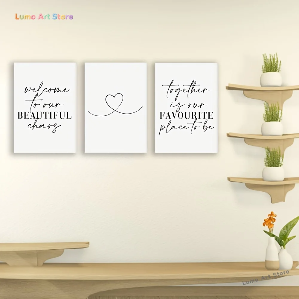 2D Flat 3pcs Unframed Welcome to Our Beautiful Chaos Set Of Prints Living Room Wall Art Unframed Black And White Typography P