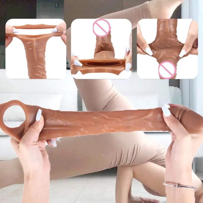 Manga vibradora para pene para hombres adultos, herramienta sexual para pareja, cubierta extensora de pene reutilizable, condón especial, Productos