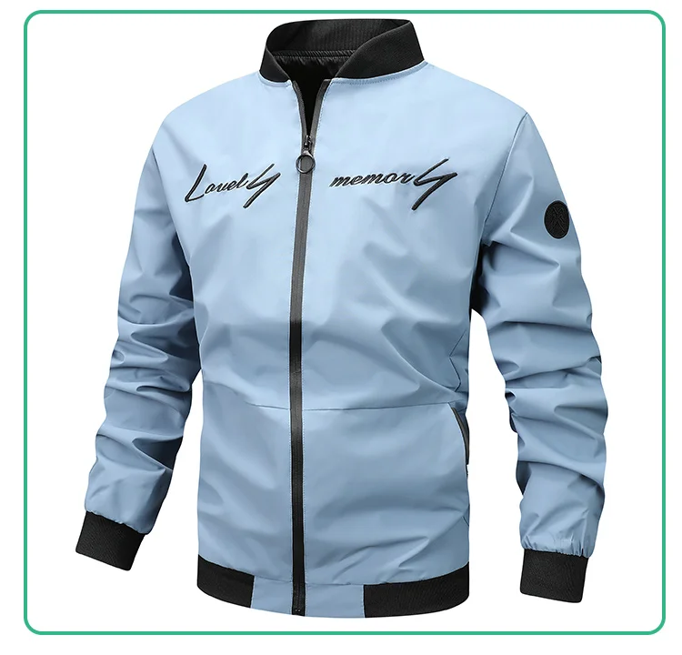 Men's Baseball Collar Printed Jacket, Full Zipper Placket, Rib Cuffs & Hem, Side Zipper Pockets, Simple Letter Print, Multiple Colors, Daily Casual Long Sleeve Outwear