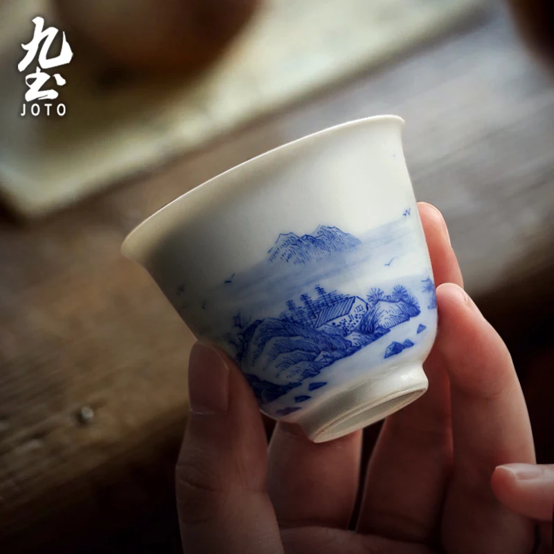 

JOTO High-Quality Easy to Clean Porcelain Hand-painted Blue and White Tea Cup XCBR0133