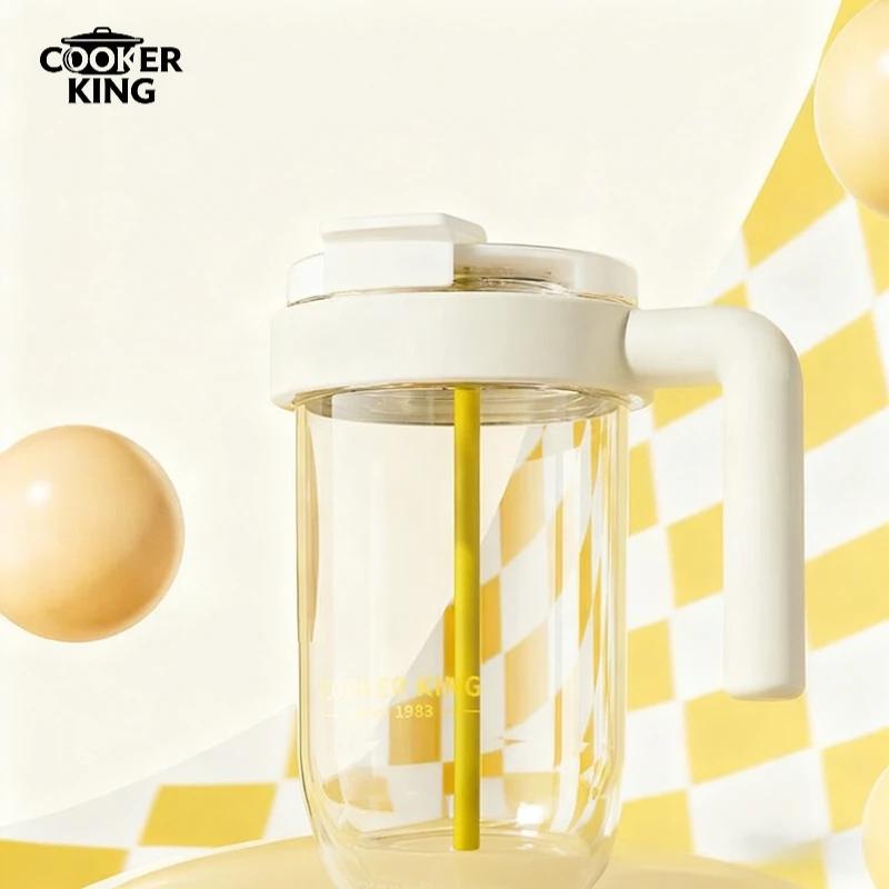 

COOKER KING Пластиковая чашка портативная, здоровая, большая вместимость, заварка чая, герметичная прозрачная, соломинкой, кремово-желтая, 1л