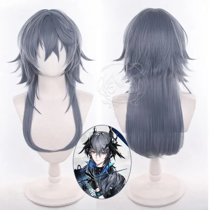 Anime Arknights Logos Herren-Cosplay-Perücken, Cosplay-Kostüme, Kopfbedeckung, 65 cm lange, simulierende, dick gefärbte, bauschige Langhaarperücken – Detail 2