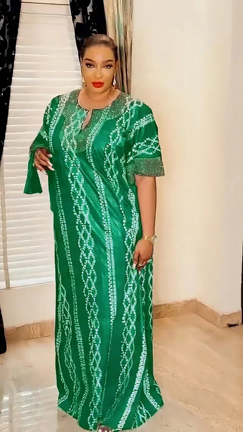 2025 فساتين أفريقية للنساء خريف أنيق بأكمام قصيرة ورقبة على شكل حرف v برتقالي أخضر فستان طويل موضة إسلامية عباية ملابس أفريقية #5