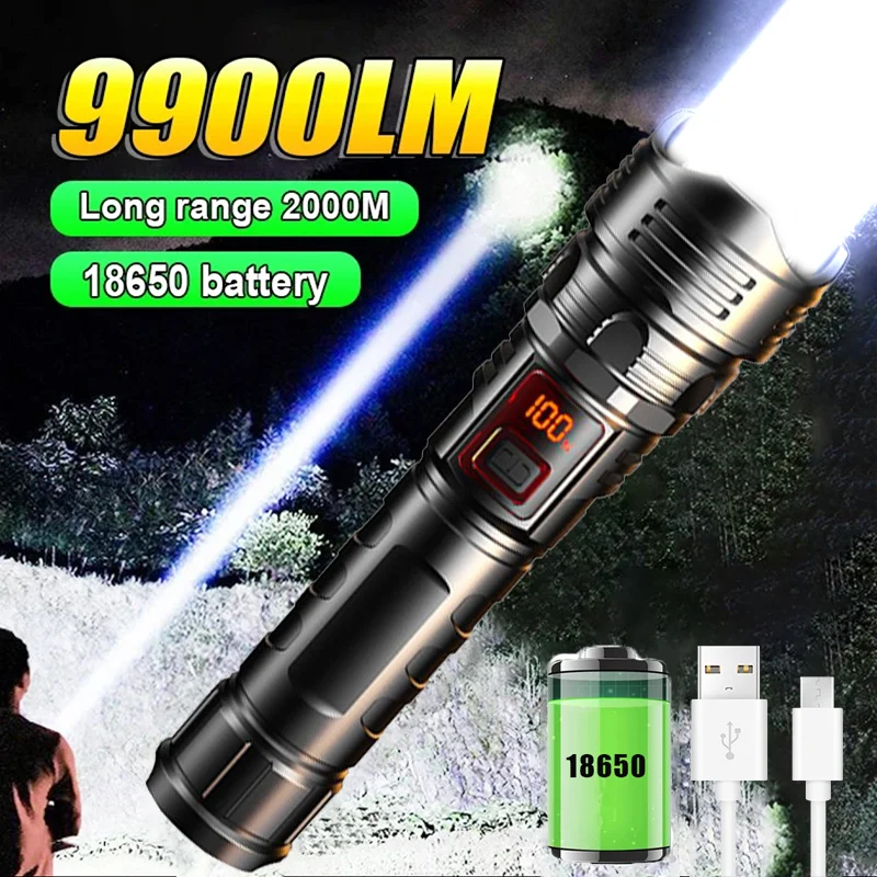 New Outdoor Strong Light Led Zoom Flashlights White Laser High Power Ultra Long Range Torch Rechargeable OLED Display Flashlight