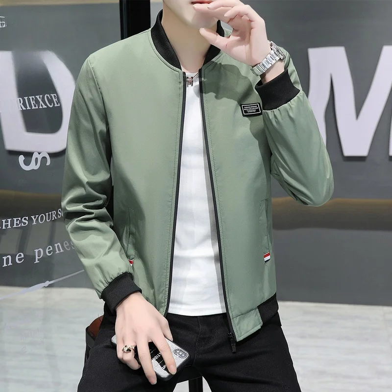 

Men's Casual Jaet Autumn Faion Baseball orm Loose Fit Zipper Decorated Polyester Long Sve Windproof Outerwear