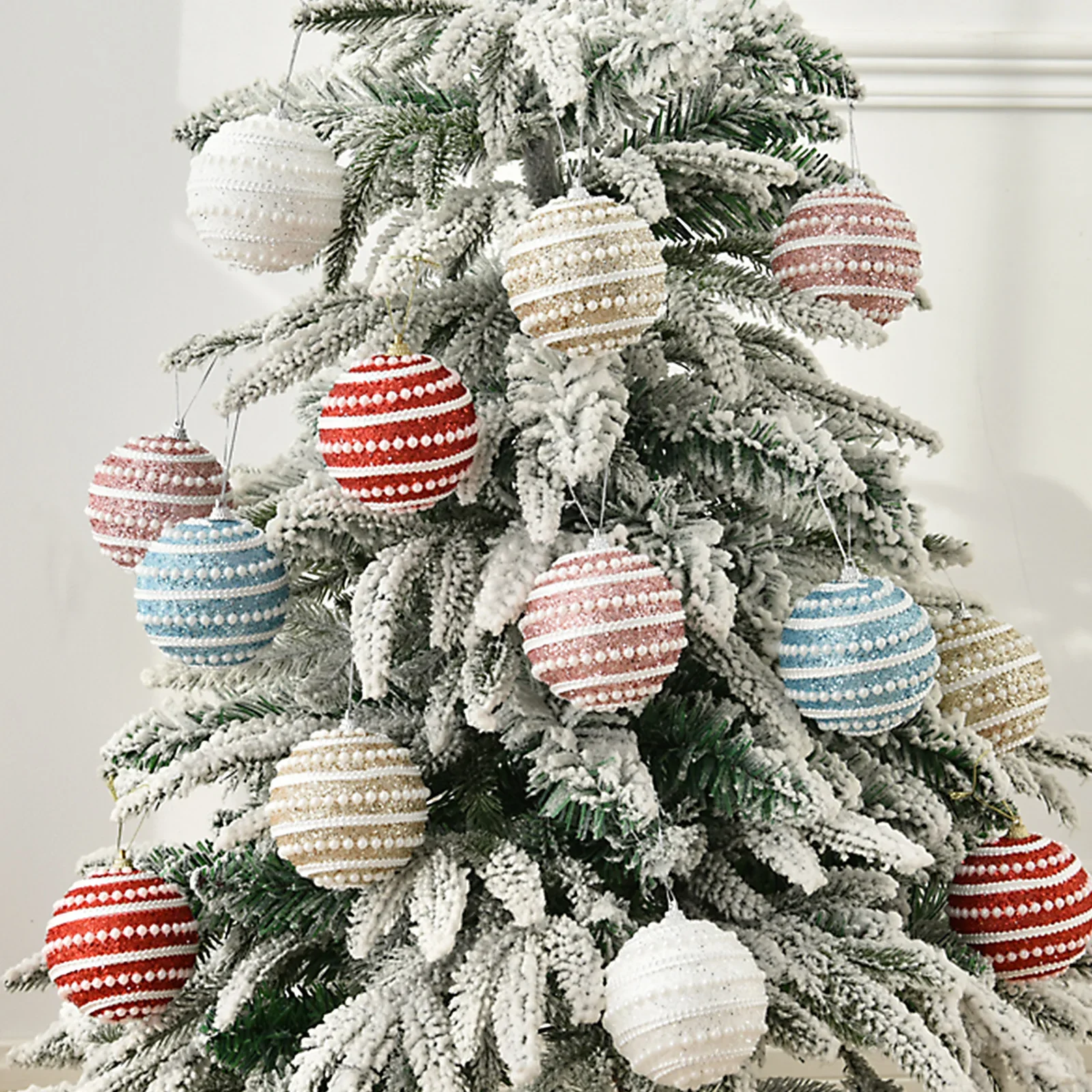 Christmas Tree Decorations Pendant Colored Balls Ornaments Holiday Home White/Champagne/Pink/Red/Blue 8cm White Hanging Baubles