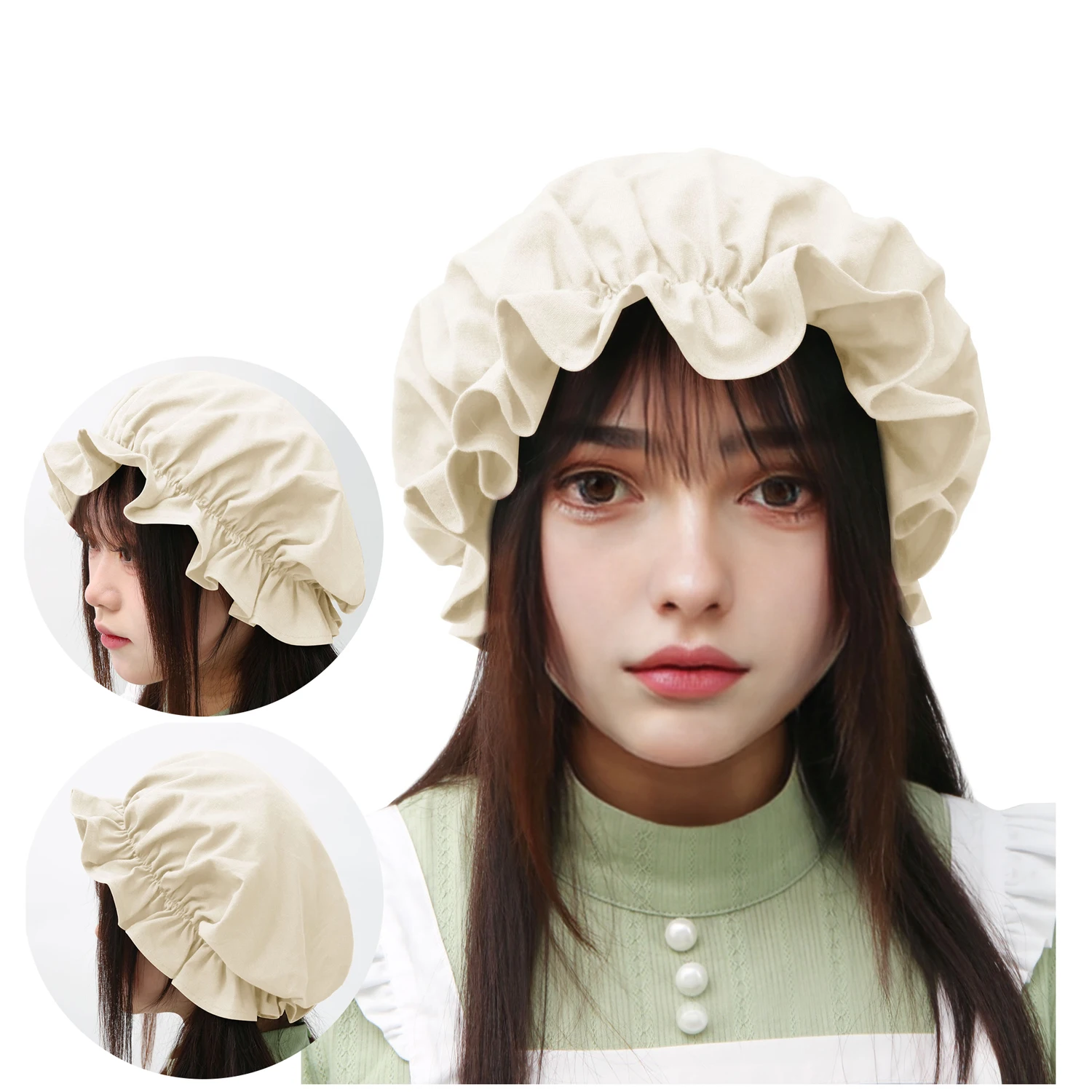 DAZCOS Medieval Mop Hat Women Nightcap Bonnet for Colonial Pioneer Cosplay Headwear with Folds Traditional Hat Renaissance Hood