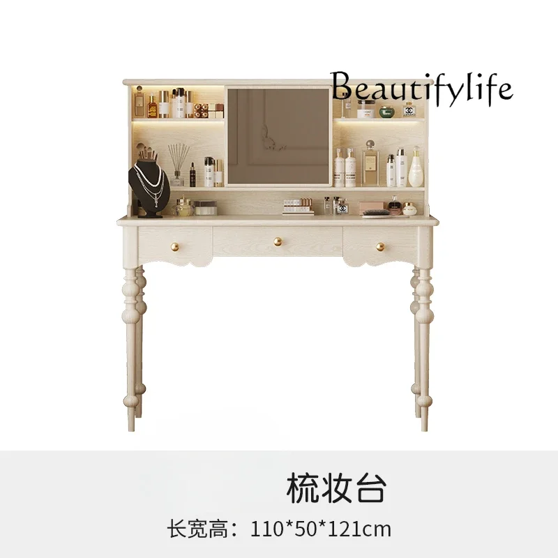 Bedroom dressing cabinet French cream style solid wood chest white American light luxury retro storage makeup table