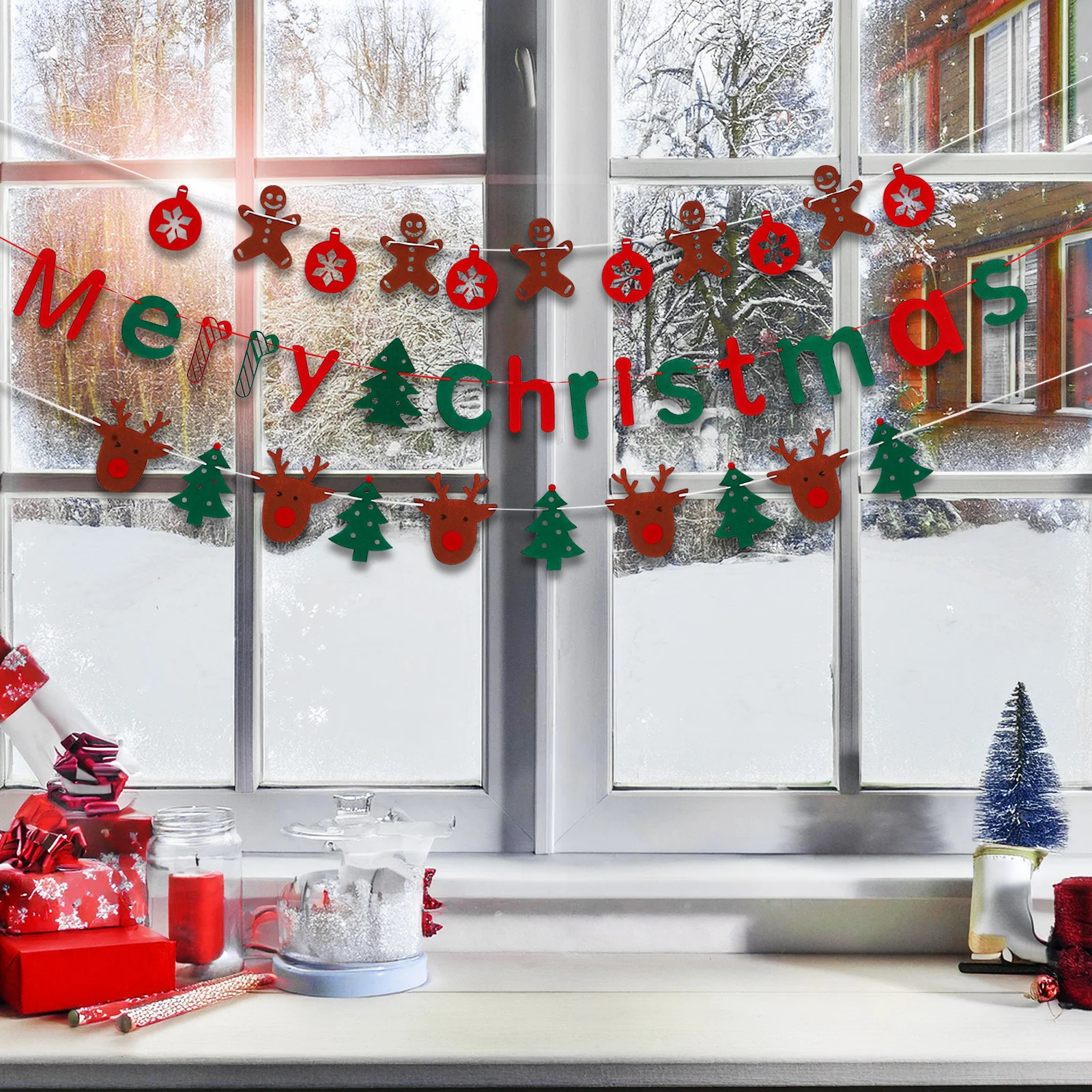 

6Pcs Christmas Felt Banner Garland Indoor Outdoor Wall Hanging Decorations Xmas Party Supplies Felt Garland Winter Decorations