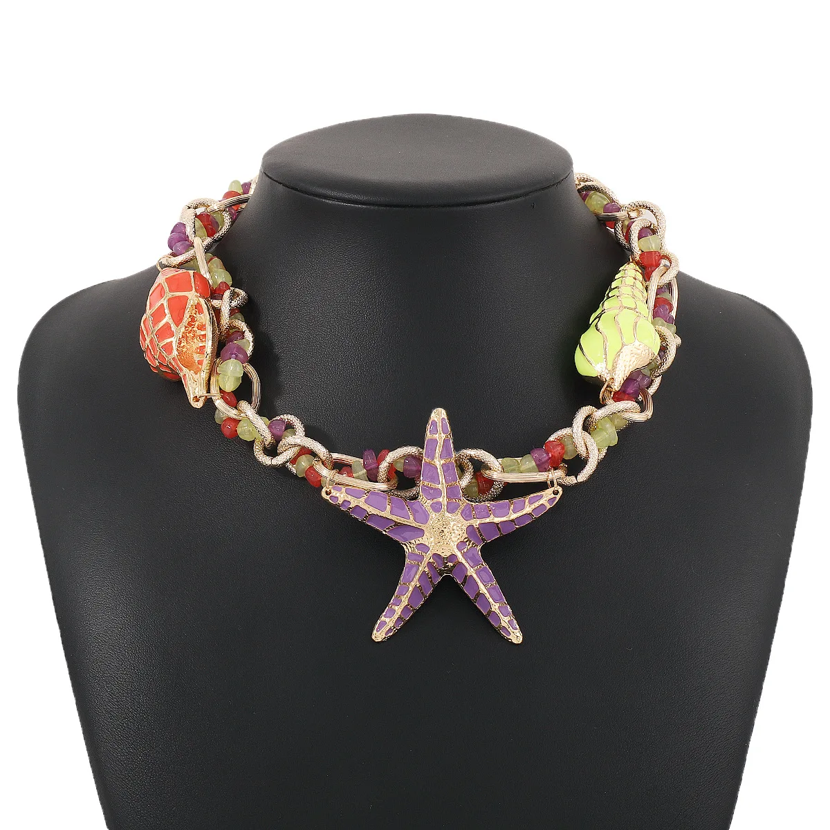 

2025 New Boho Ethnic Enamel Starfish Shell Choker Necklace Earrings Jewelry Sets Women Indian Statement Large Collar Necklace
