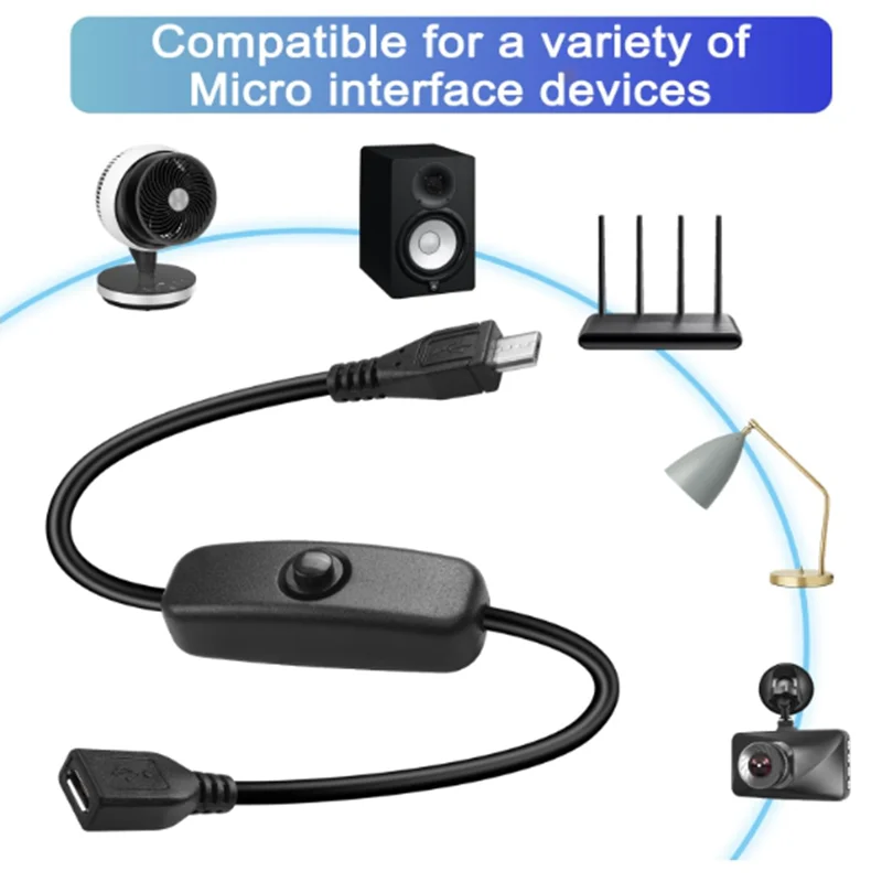 For Mobile Computer 3A 22AWG Copper 30V Micro USB Type-c Power Male to Female Extension Cable with 501 Key Switch Controller