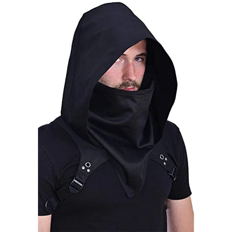 Capa con capucha para adultos, disfraz de Cyberpunk, accesorio pagano, sombrero de asesino Medieval, traje de Guerrero y uso diario