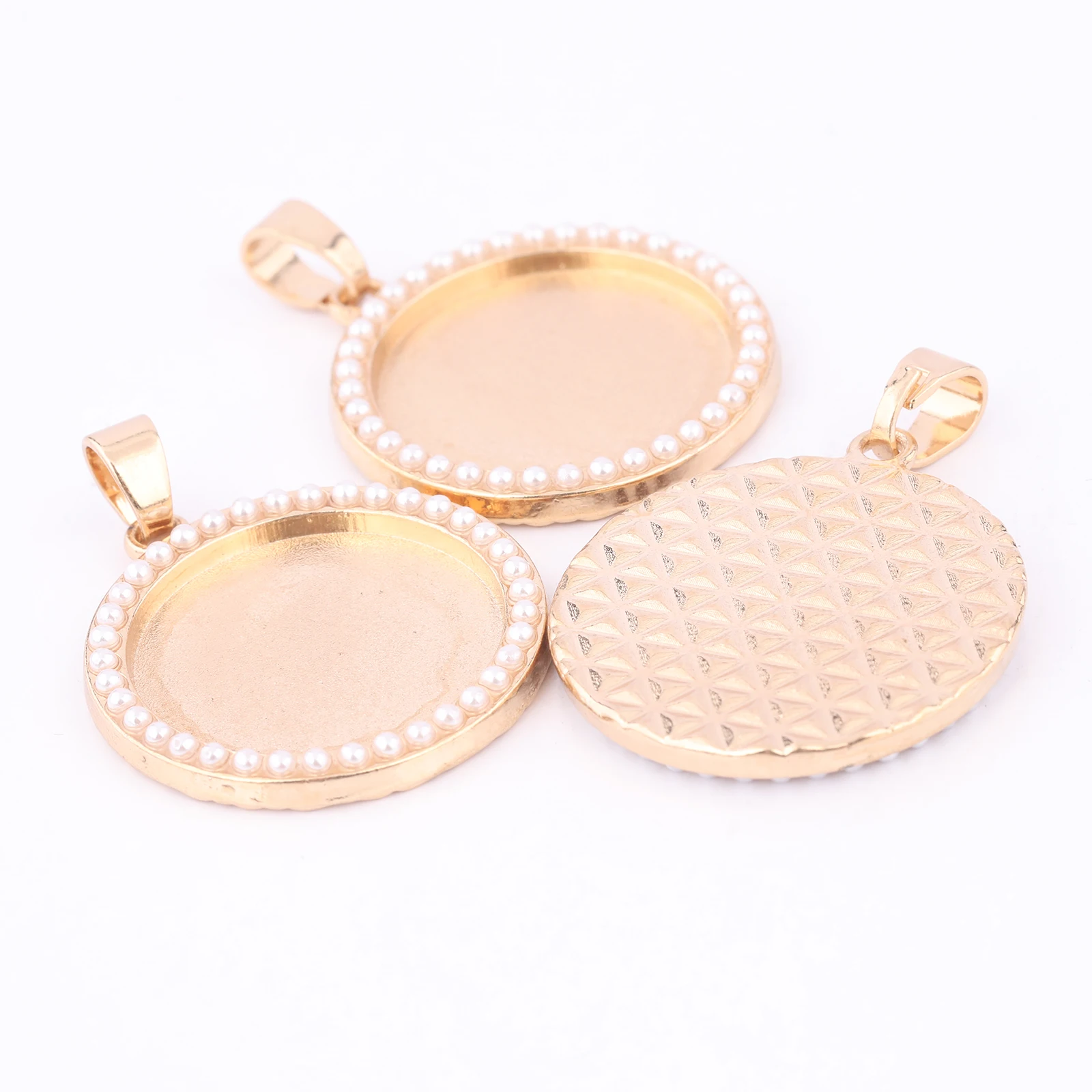 5pcs Kc Gold Pearl Cabochon Base Settings 20mm Dia Bezel Pendant Trays For Necklace Jewelry Making Supplies - view 2