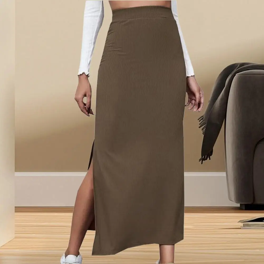 

Slit Hem Skirt Elegant High Waist Half-body Skirt for Women Chic Hip-hugging Style with Slit Hem for Work Wear Dating