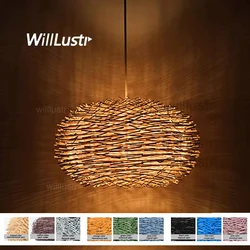 Bird Nest Pendant Lamp Rattan Wicker Wood Handmade Suspension Light Hotel Cafe Living Dining Room Hanging Ceiling Chandelier