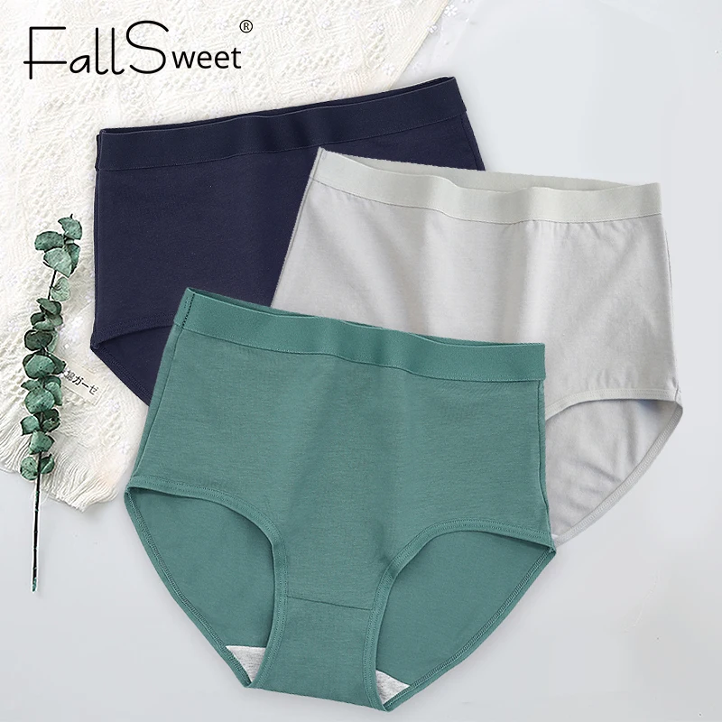 FallSweet 2 Pcs/Lot High Waist Panties for Women Cotton Underwear Solid Color Comfortable Underpants Plus Size Lingerie трусы