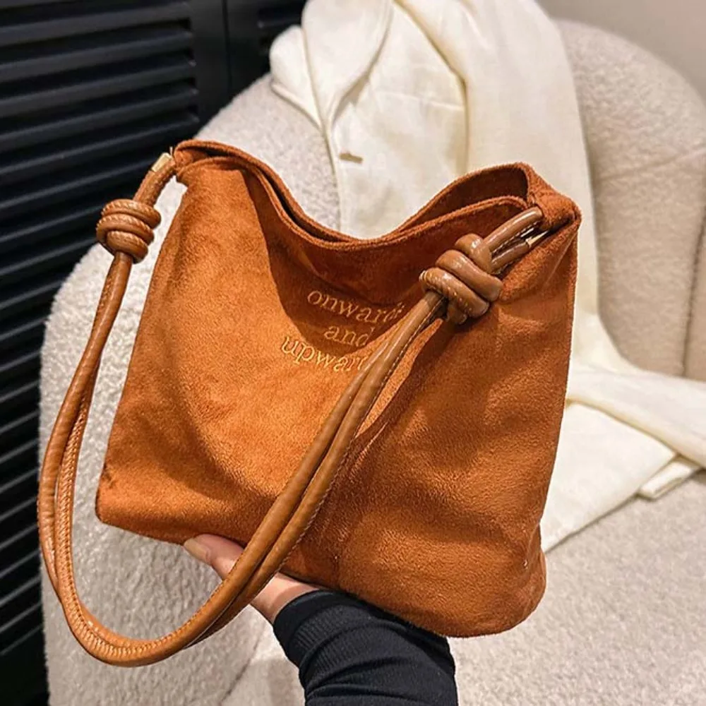 Bolsa de camurça de grande capacidade feminina com fivela magnética, letra versátil, bolsa PU de veludo, bolsa retrô fosco, inverno