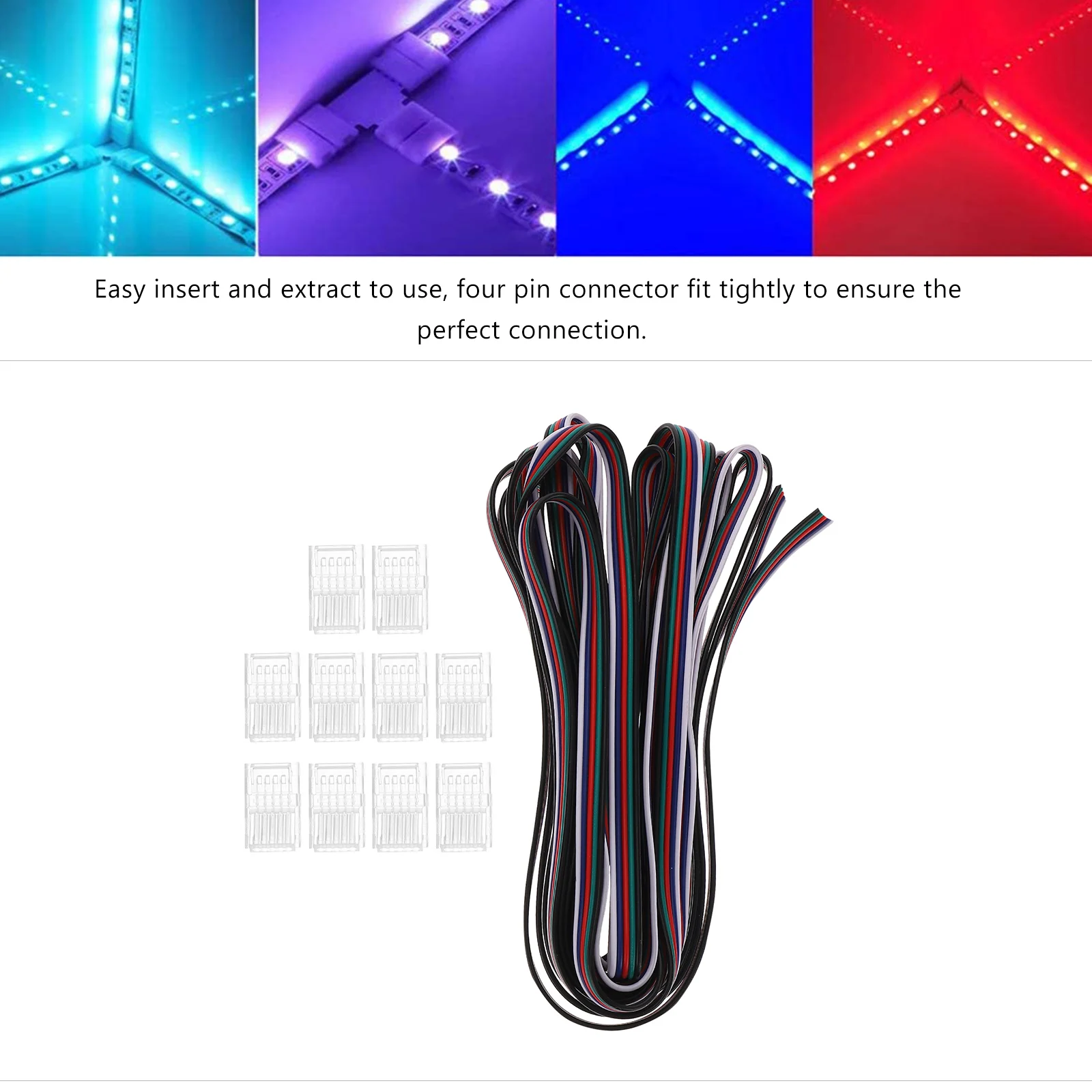 

10pcs LED Strip Connector 5 Pin RGBW 10mm Transparent Waterproof No Soldering Corner Adapter for LED Light Project Electrical