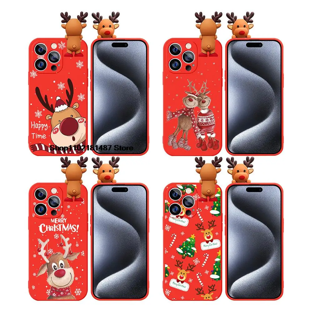 

Red Couple 3D Cute Cartoon Merry Christmas Santa Claus Case for iPhone 15 14 13 12 11 Pro XS Max X XR 15Plus Soft Silicone Cover