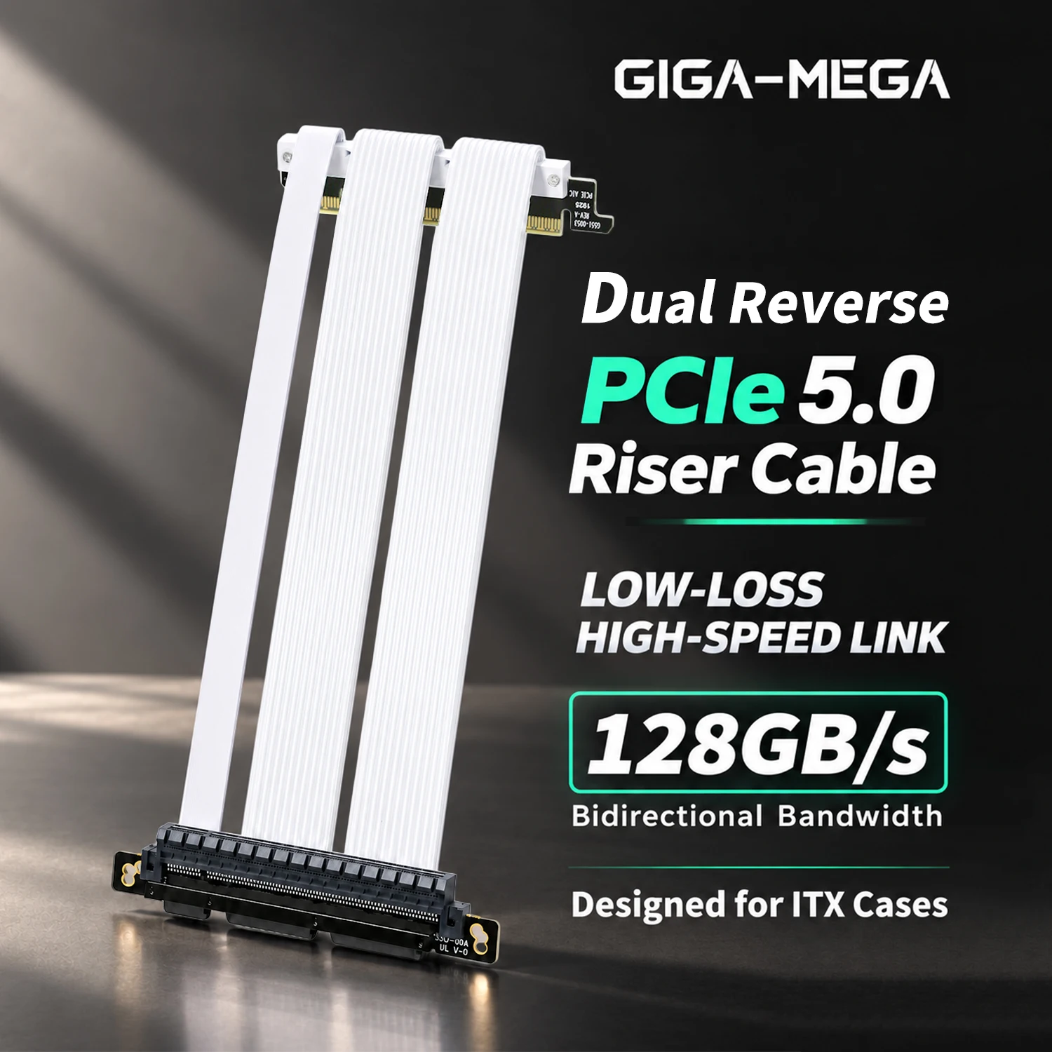 Kabel przedłużający PCIe 5.0 X16 GPU Gen5 PCI Express do kart graficznych, szybki, ekranowany, do RTX 5090 5080, obudowa ITX PC (BIAŁY)