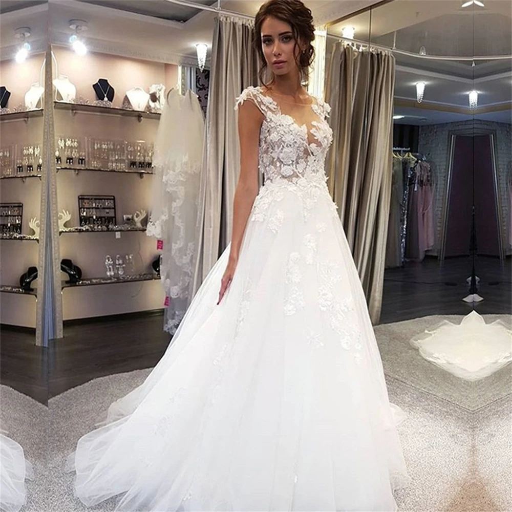 ZJ9181 Customized A-Line Wedding Dresses See Through Back Bridal Gowns Lace Appliques Beach 2024 Customer Made