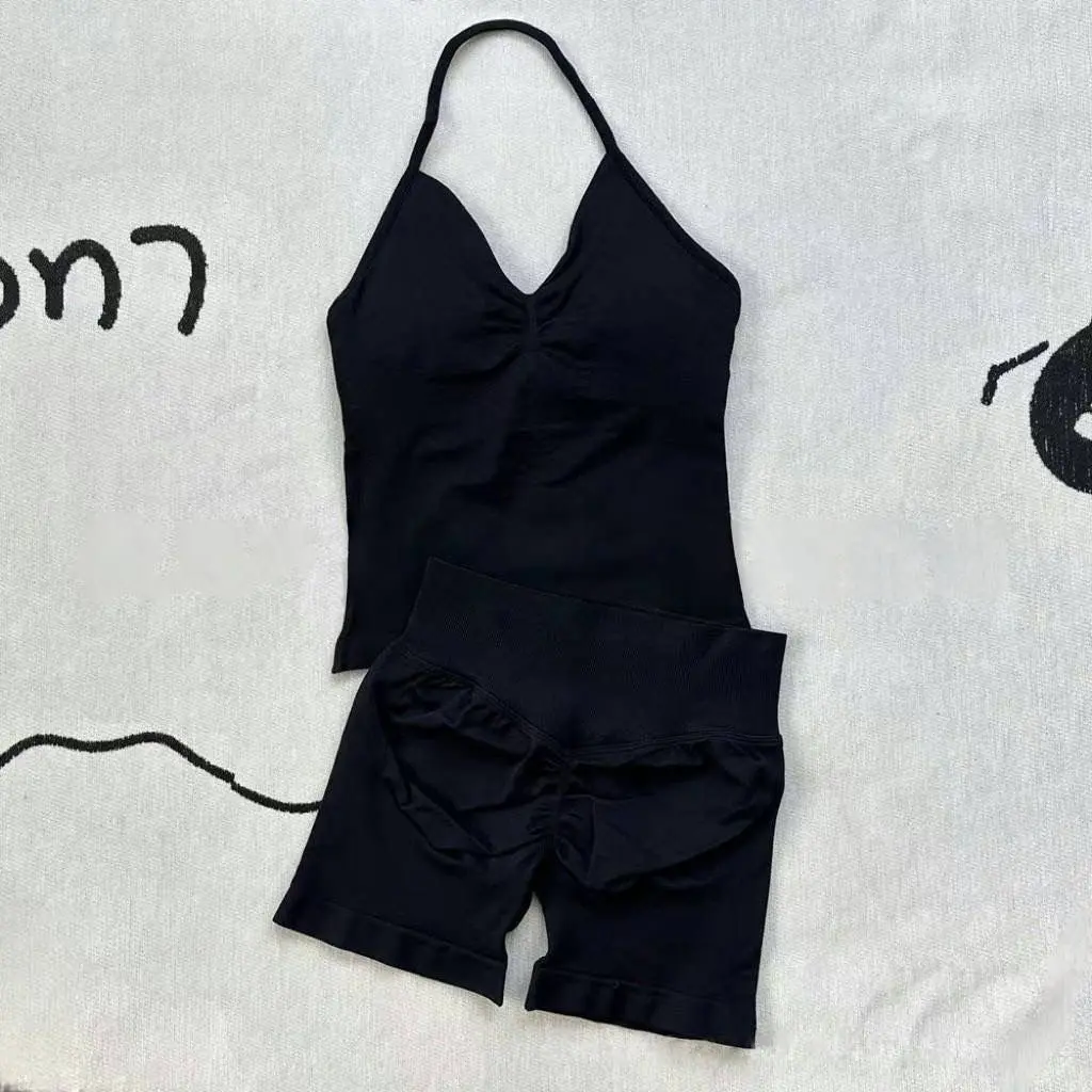 Women Gym Suit Clothes Longline Strappy Top Bras Seamless Running Shorts Sports 2 PCs Fitness Suit Running Workout Yoga Set image 3