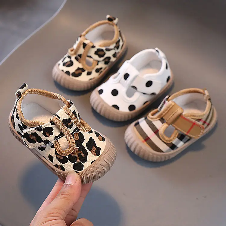 Baby Infant Sneakers Girl Boy Canvas Shoes Anti Slip Slip-On Leopard Kids Toddler First Walker Soft Sole Black Casual Footwear