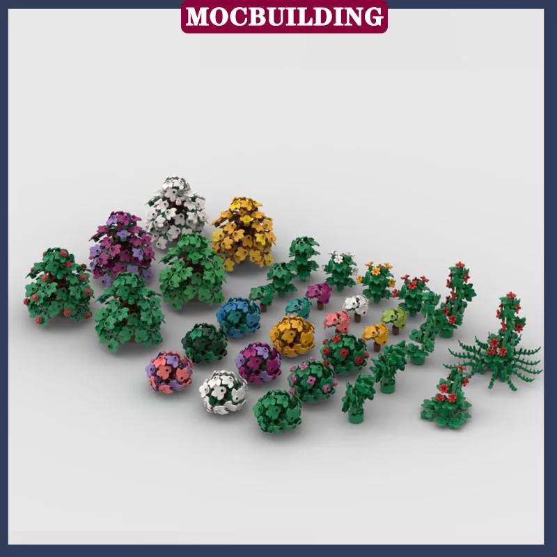 City Tree Set Collection Series Model Building Block Assembly MOC Flower Grass Plants Garden Tree House Bush Toy Gift
