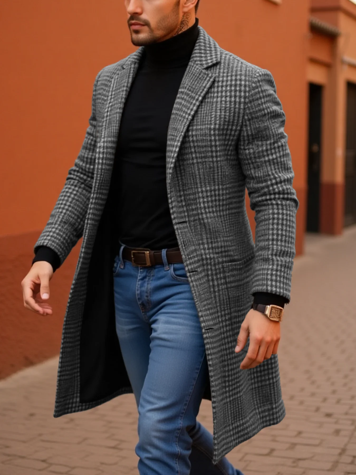 

Новое мужское клетчатое пальто, теплая куртка в клетку, модная уличная длинная куртка Garry, пальто в европейском и американском стиле.