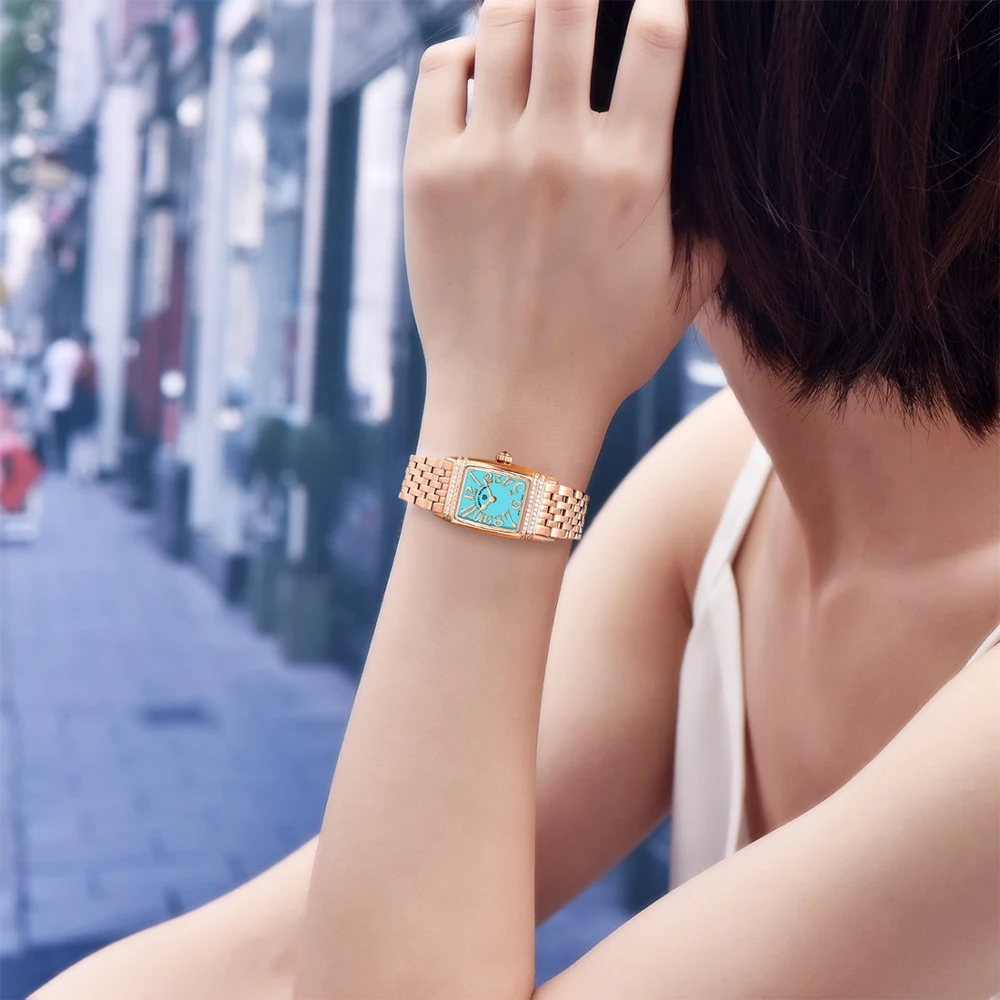 PAGANI DESIGN 럭셔리 브랜드 유럽 미국 스퀘어 쿼츠 시계 방수 스테인레스 스틸 다이아몬드 상감 베젤 여성용 시계