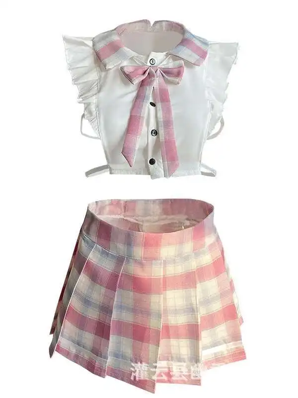 الحلو الكورية المرأة فستان قصير منقوشة موضة الكورية بلايز تي شيرت الطلاب فضح المرأة الرغبة النقية JK فستان موحد أنيق 364P