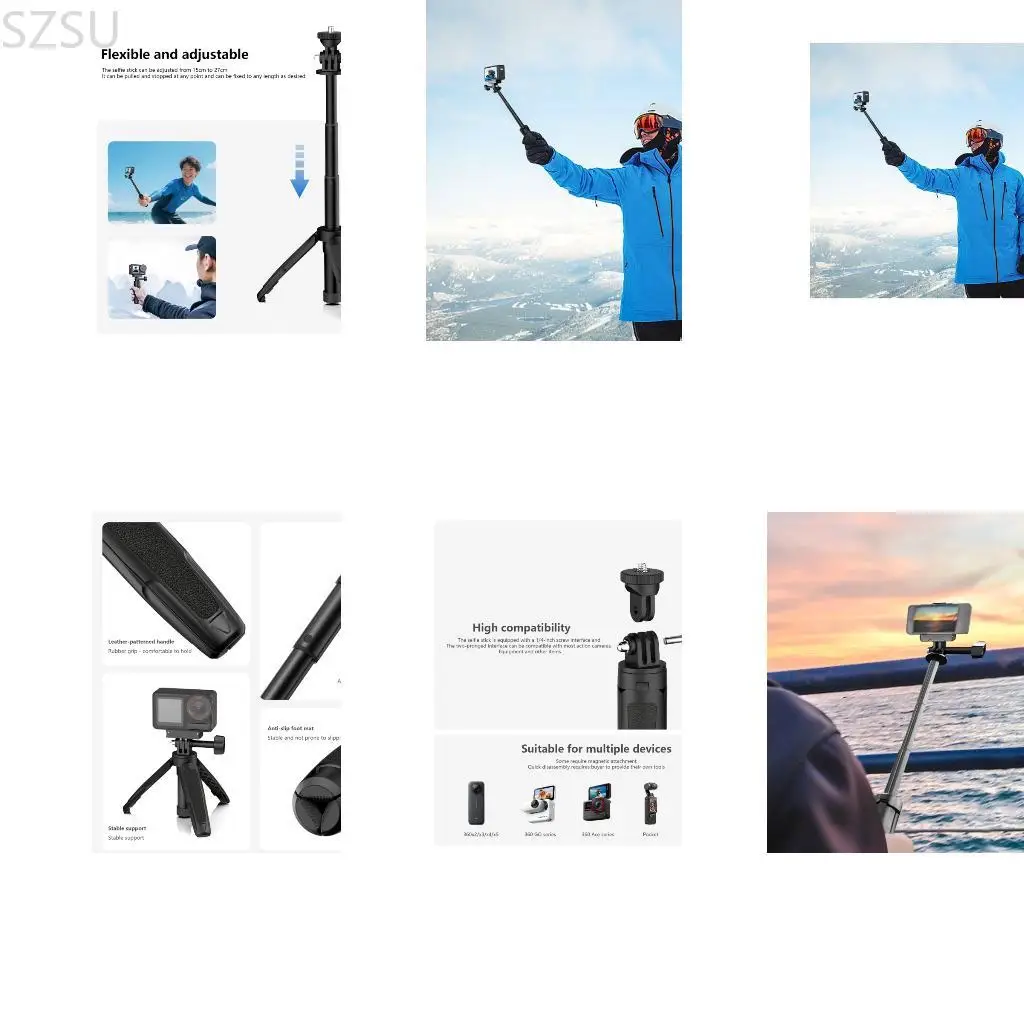 SZSU Adjustable Phone Camera Selfie Tripod With 14.5-27cm Extension Rod AntiSlip Grip Compactly Design For Photography