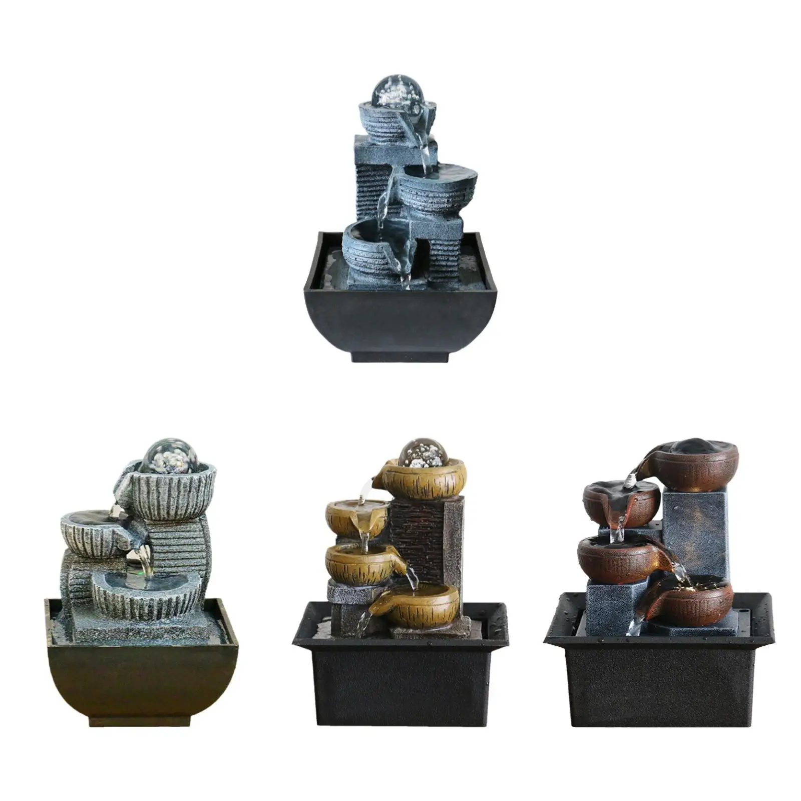 Tabletop Water Fountain Resin LED Flow Water Miniature Indoor Decor USB Feng Shui for Meditation Room Bedroom Office