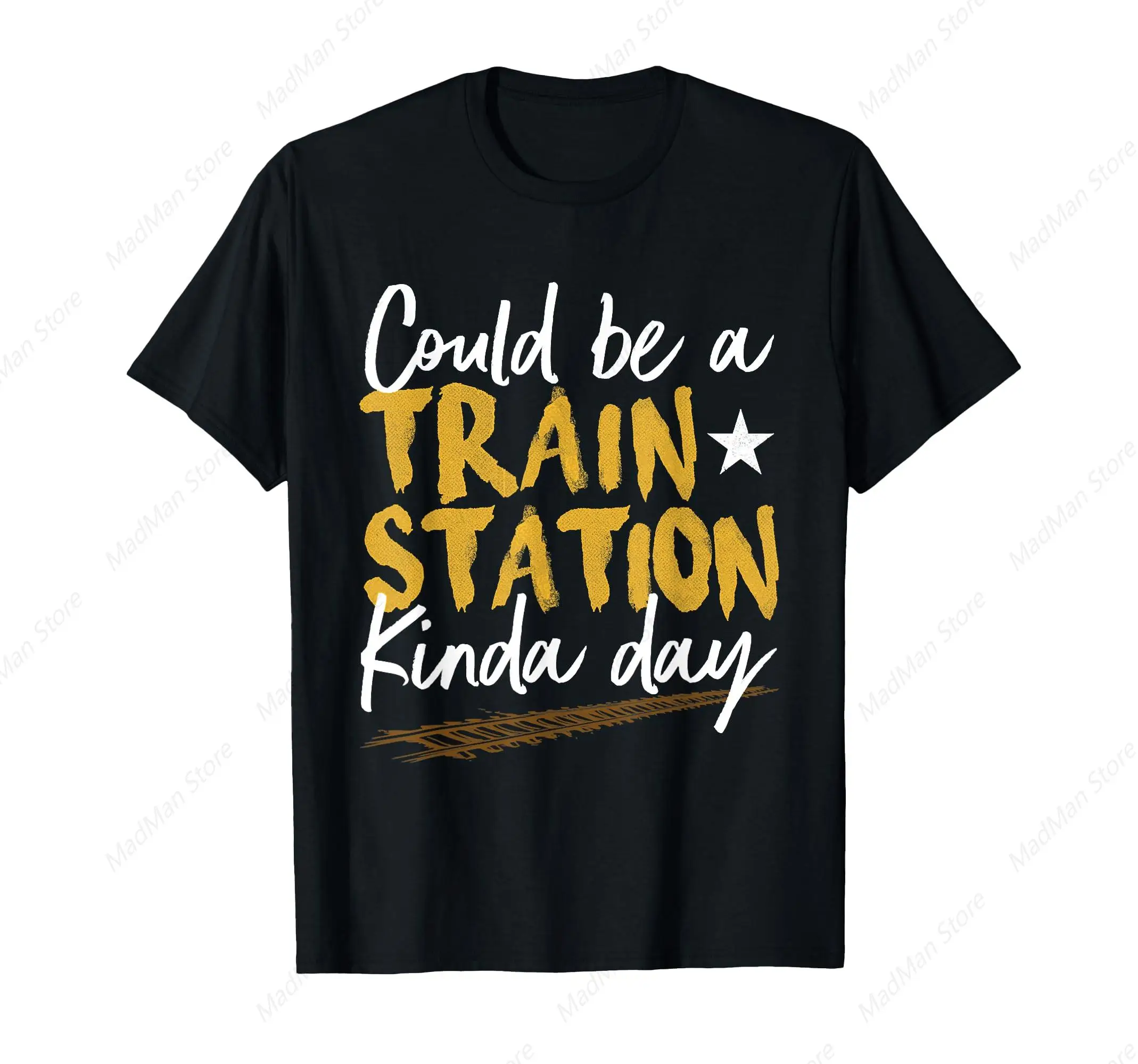 Could Be A Train Station Kind Of Day Vintage T-Shirt for Men Women Cotton Top Tee Fashion Casual Short Sleeves