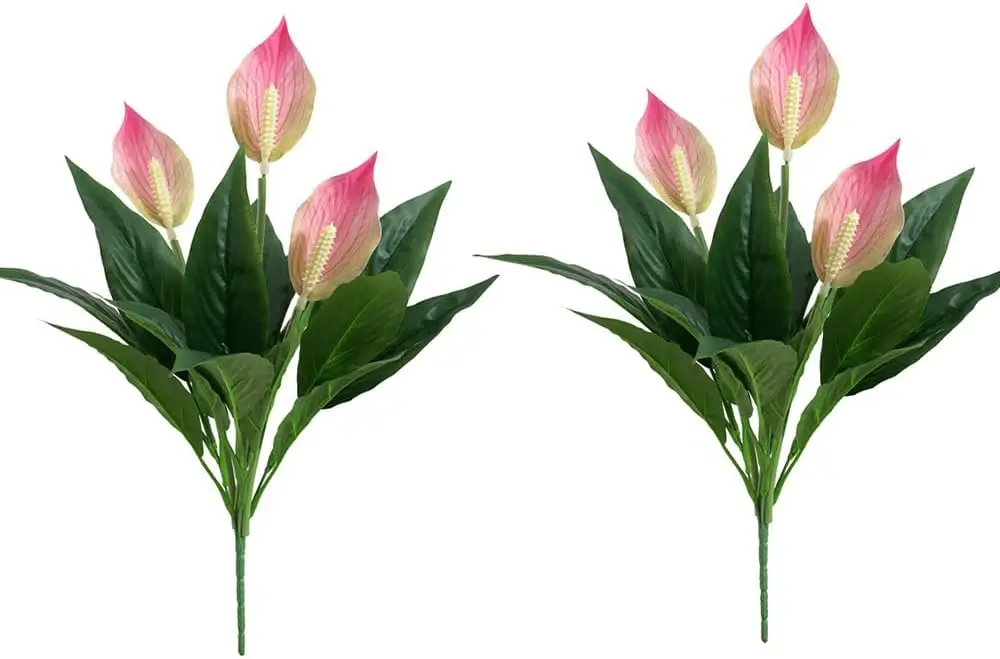 2 упаковки искусственных шелковых растений Spathiphyllum 18,5 дюйма, искусственный цветок мира и антуриума для свадьбы, украшения дома и сада (розовый)