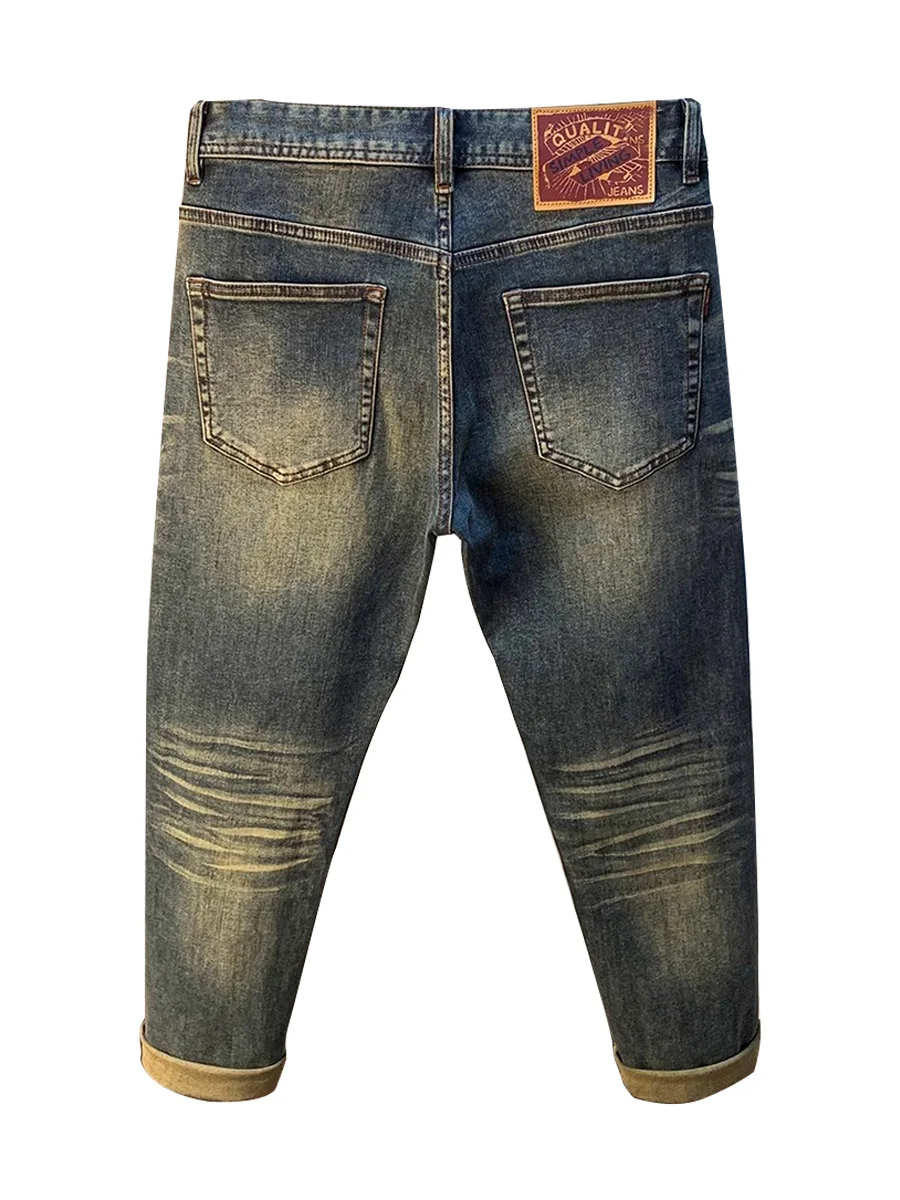 

MUSONMU Vintage Distred Straight Leg Jeans Men's Loose Wide Leg Casual American Sle Cotton Elastic Faion Ci Wear