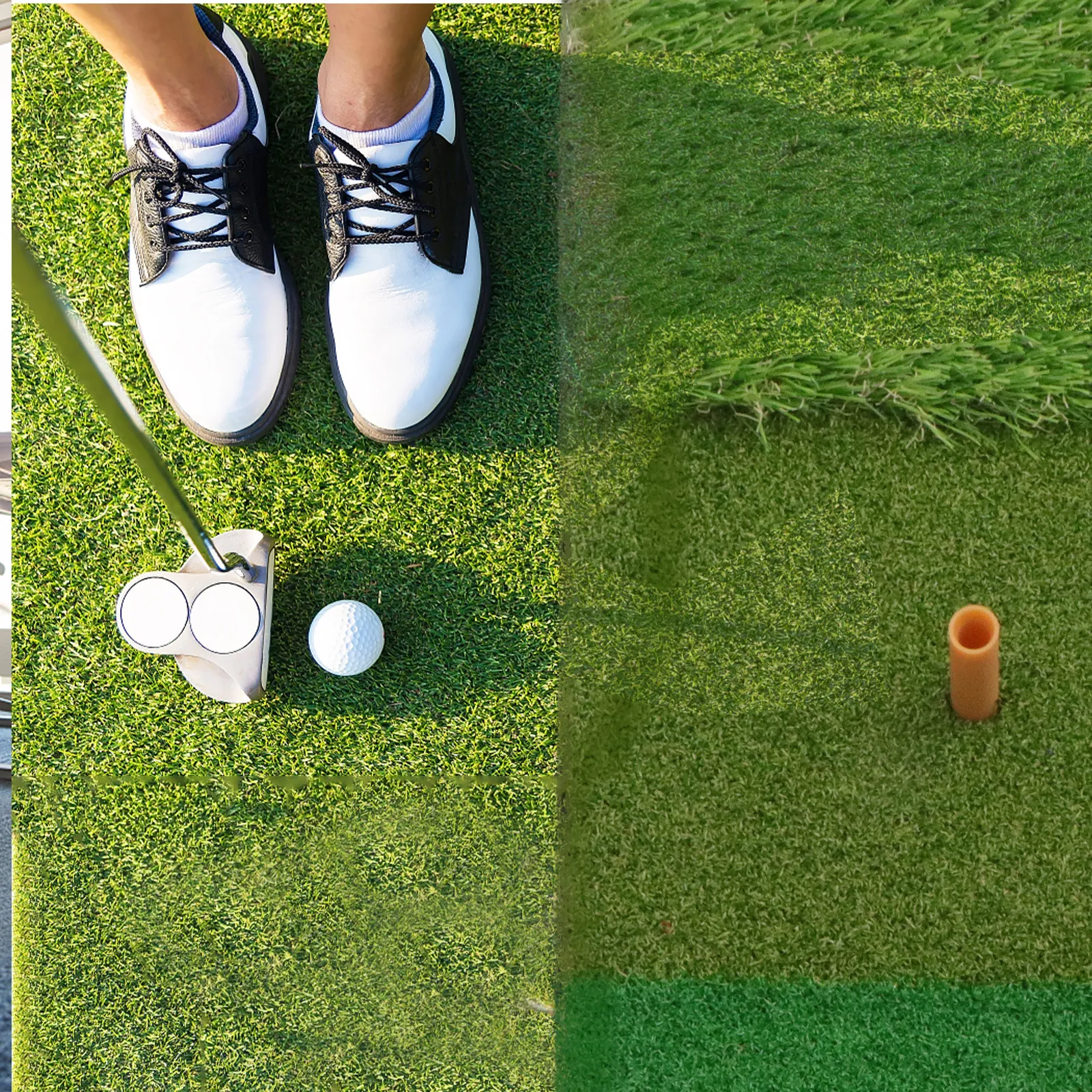 

Golf Practice Mat Portable Hitting Mat with Realistic Short Fairway Long Rough Grass Surface for Drives Irons Short Game Indoor