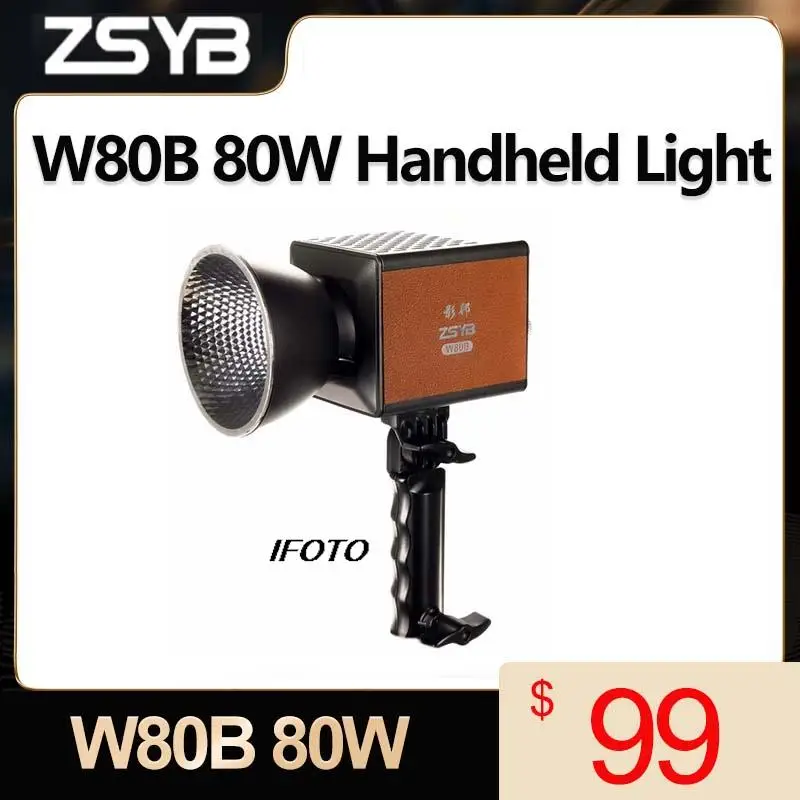 ZSYB W80B 80W LED Video Photography Light 2700K-6500K Handheld Studio Photo Lamp Portable Camera Light for Tiktok Youtube