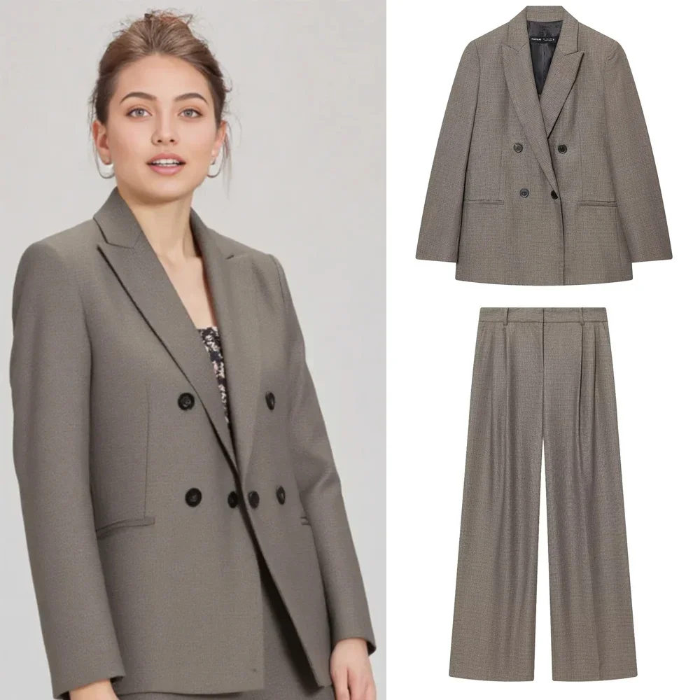 

Офисный женский пиджак, брючный костюм, осенний новый серый костюм с длинными рукавами и подплечниками, комплект куртки и брюк, повседневный персонализированный комплект для поездок на работу