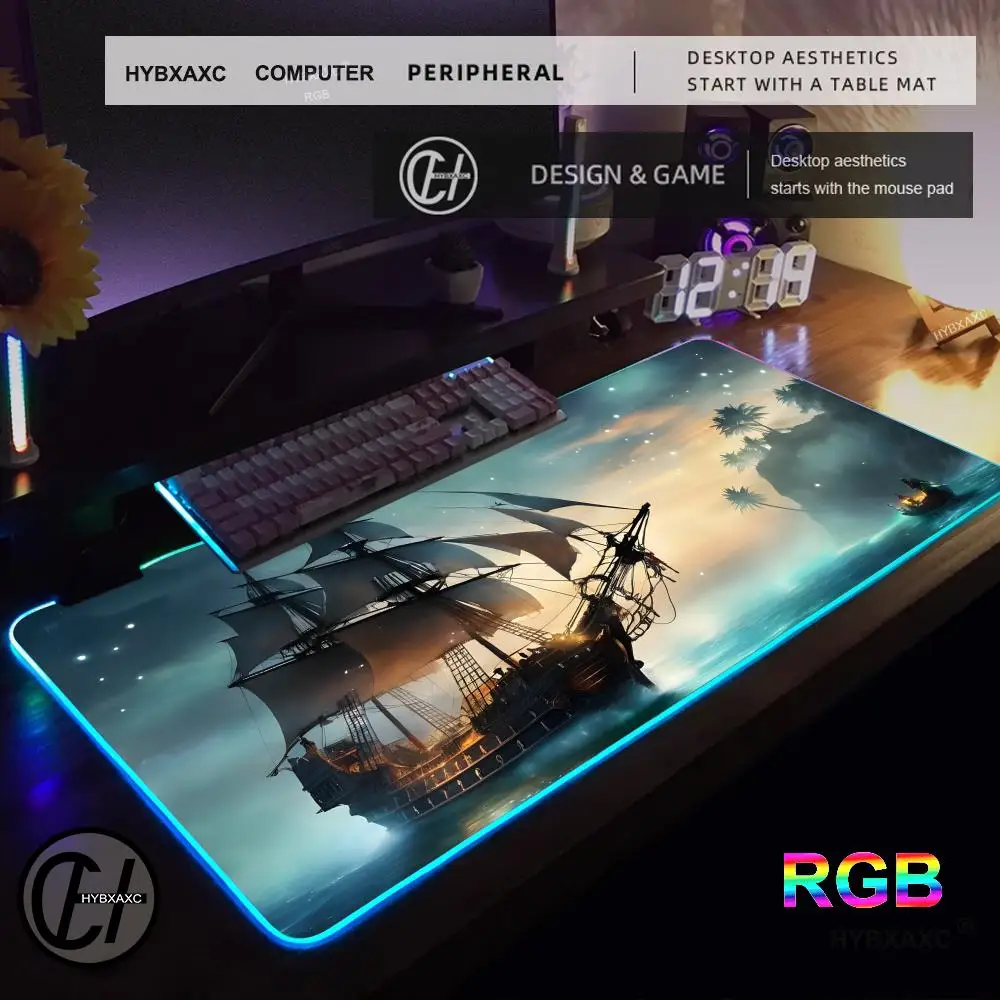 

Игровой коврик для мыши Pirate Ship RGB, игровой коврик для мыши, настольный коврик HD Gamer, большой светодиодный светильник, коврики для мыши XXL, ковер для ПК, компьютера