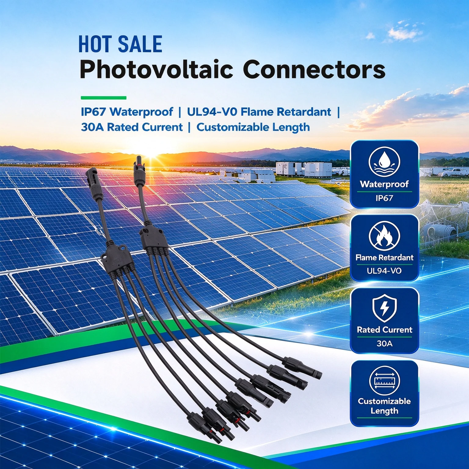 4-in-1 Y Branch PV Connector 4 to1 Multi-way Solar Cable Allocator Male Female Plug for Outdoor Solar System
