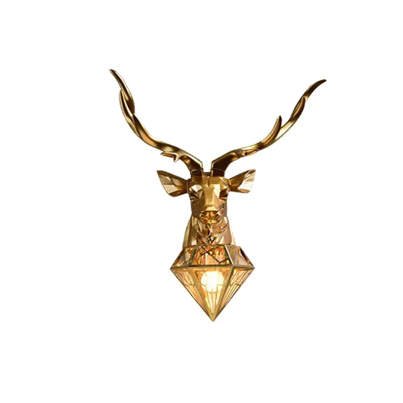 #Lucky deer head wall lamp creative geometric living room background wall bedroom stairs entrance hotel clubhouse engineering la