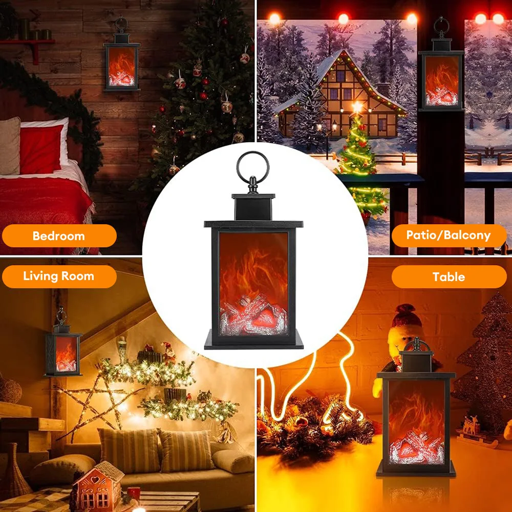 Christmas 3D Decorative Fake Fireplace Lantern Flame Lamp Creative LED Flame Night Light for Living Home Christmas Decoration