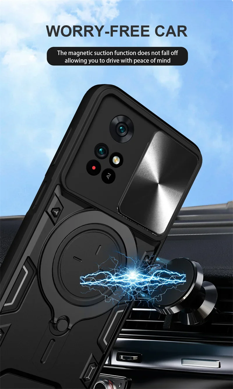 For Xiaomi Poco M4 Pro 4G Case Car Magnetic Holder Ring Strand Armor Phone Cases For Pocco Poko Little M4Pro M 4 Pro Back Cover