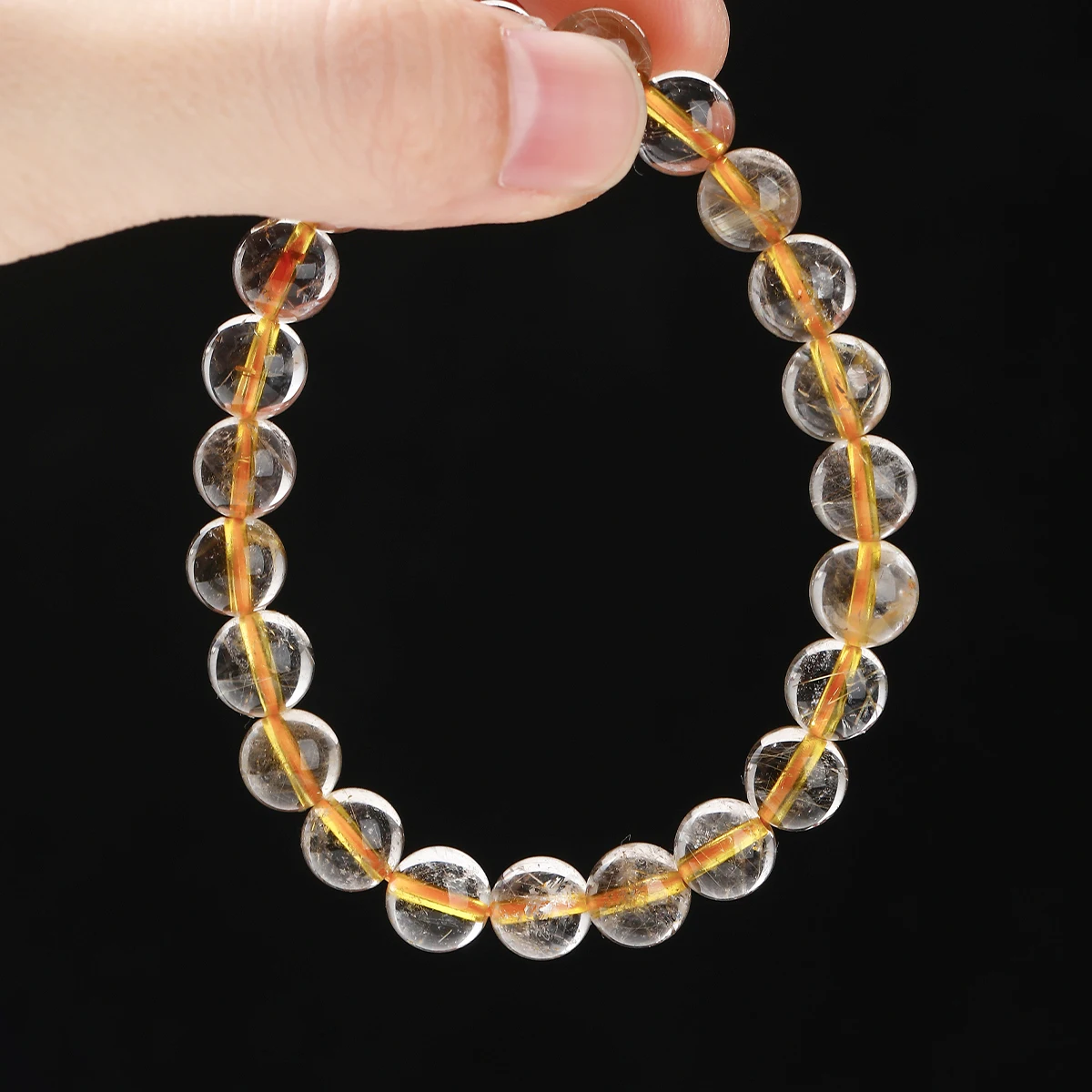 JD 5A Natural Ice Golden Rutilated Quartz Round Bead Stretch Bracelets Women Men Genuine Wealth Lucky Brazil Power Jewelry Gift
