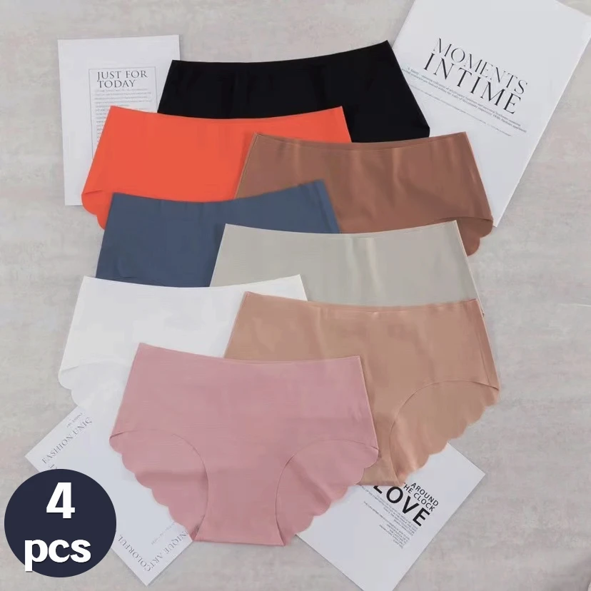 

4 PCS/Lot Seamless Panties For Women Plain Panties Slip Silk Female Underwear Soft Thin Light Panti Culotte Femme Underpants