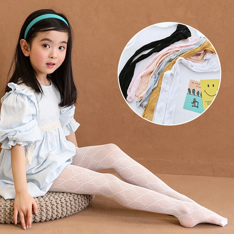 Summer Children Fishing Net Pantyhose Bow Print Thin Mesh Princess Style Tight Socks Breathable Baby Girl Clothing Accessory