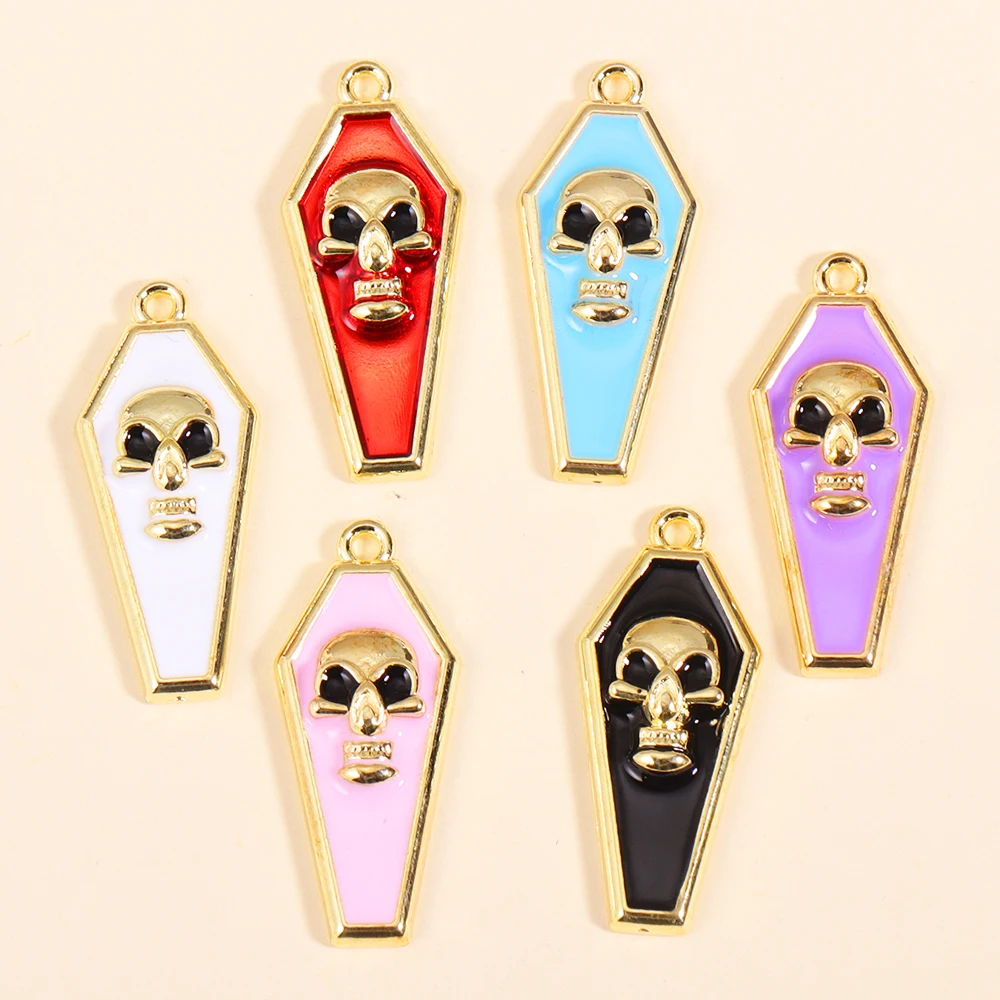 10Pcs Enamel Vampire Cross Skull Coffin Pendant for Jewelry Making Supplies Bulk Earring Keychain Accessories Diy Craft Material